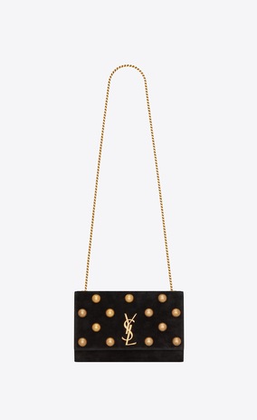 SAINT LAURENT MONOGRAM KATE Woman Medium Kate chain bag in black suede with bronze studs a_V4